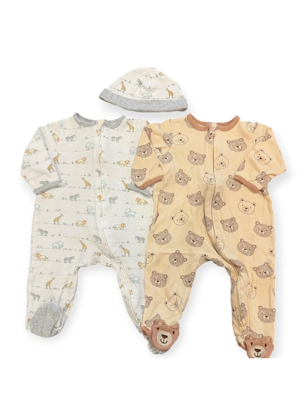 Little Me Baby 6M Animal Print Footed Sleepers Pajama Set with Hat - 2 Pack